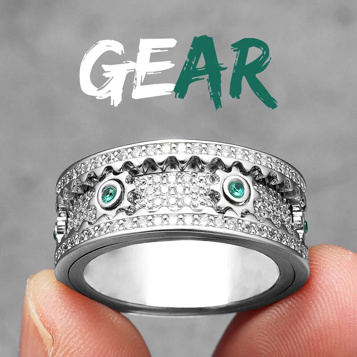 Rotating Gems | Iced Blinged Out Spinning Gears Gemstone No Fade Stainless Steel Rings