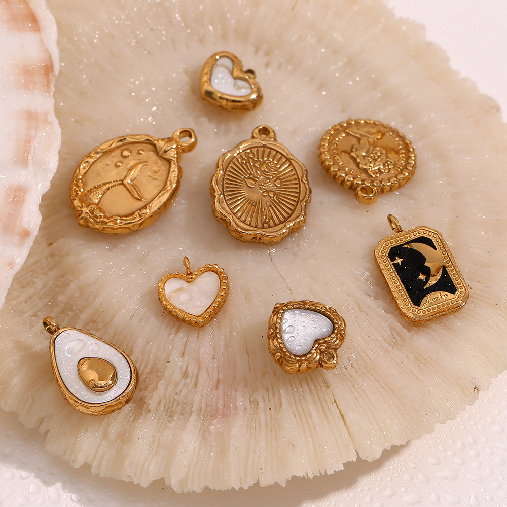 18k Gold Waterproof DIY Retro Style Moon Star Agate Stone Heart Pendant Necklace Bracelet