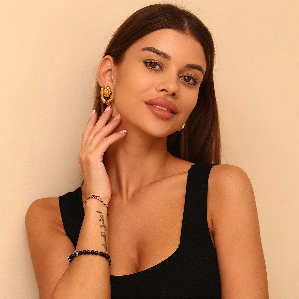 Ladies 316L Stainless Steel 18k Gold Waterproof Curved Hook Pearl Pendant Earrings