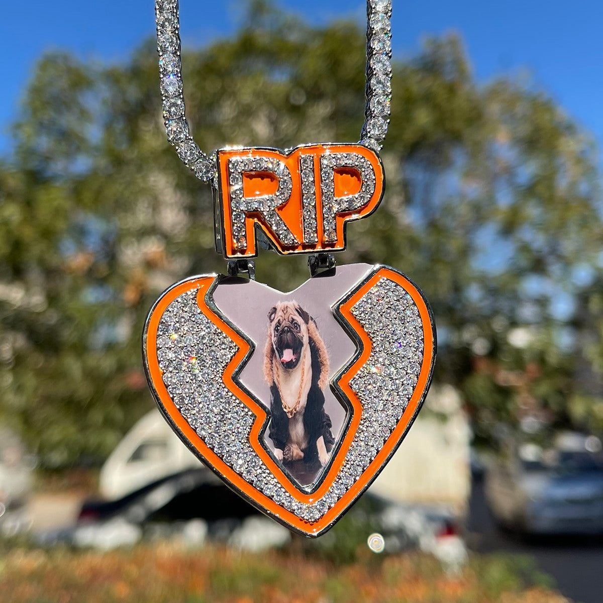 Custom Made Broken Heart Rip Bail Bling Hip Hop Pendant Chain