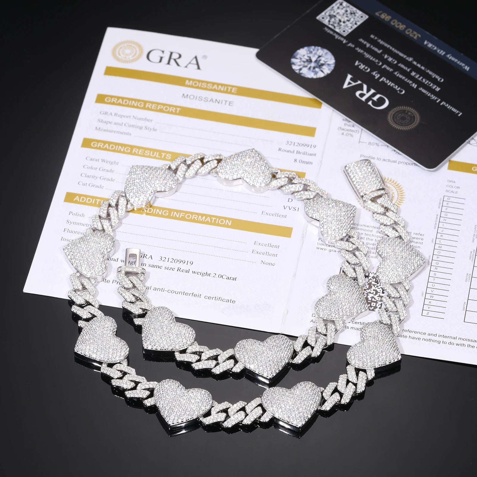 VVS Cuban Heart | Solid Silver Moissanite Diamond Cuban Link Heart Chain Necklace