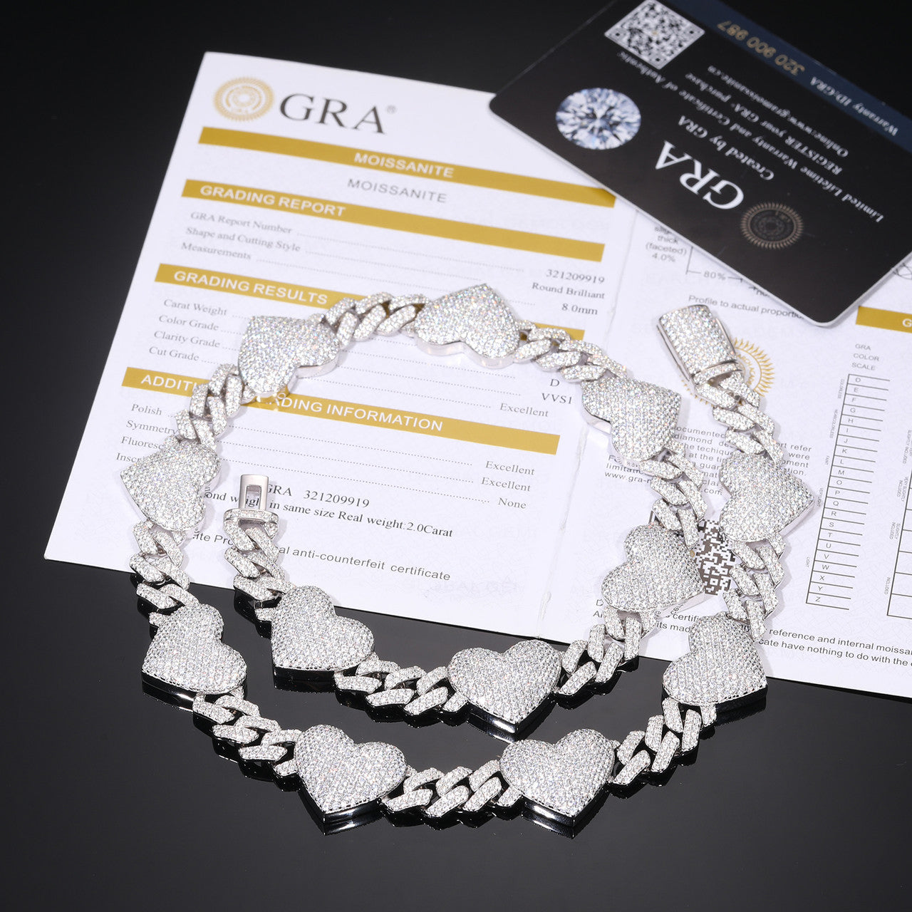 VVS Cuban Heart | Solid Silver Moissanite Diamond Cuban Link Heart Chain Necklace