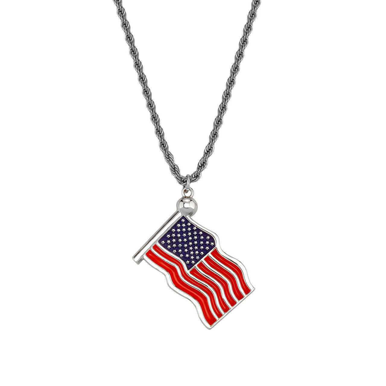 God Bless America | Red Oil American Flag 14k Gold 925 Silver Pendant Chain Necklace
