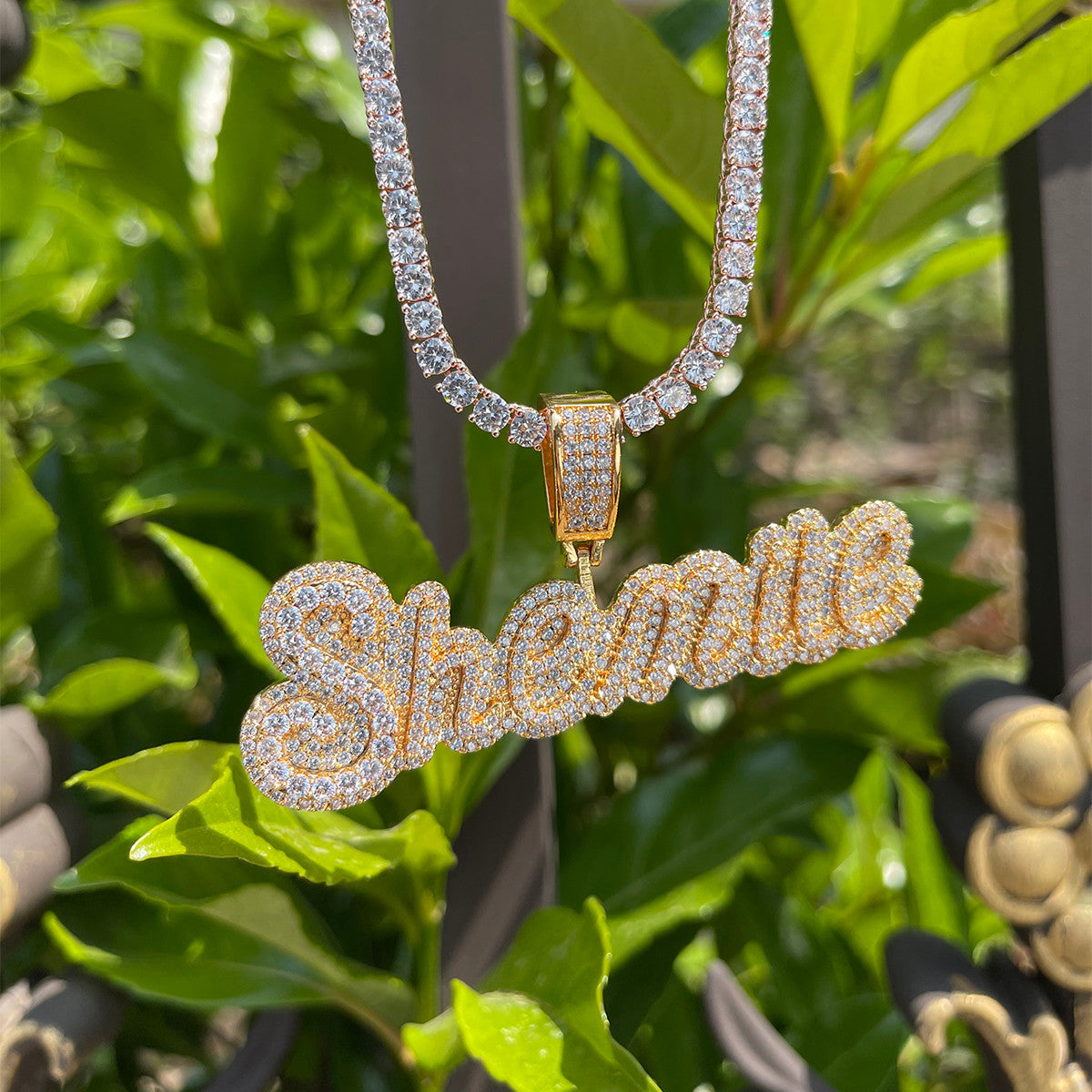 Cluster Drip | Iced Two Layer VVS Diamond CZ Blinged Out Nameplate Pendant