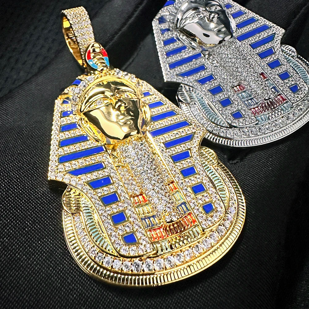 Ancient African Egyptian Pharaoh Flooded Ice Hip Hop Pendant Chain Necklace