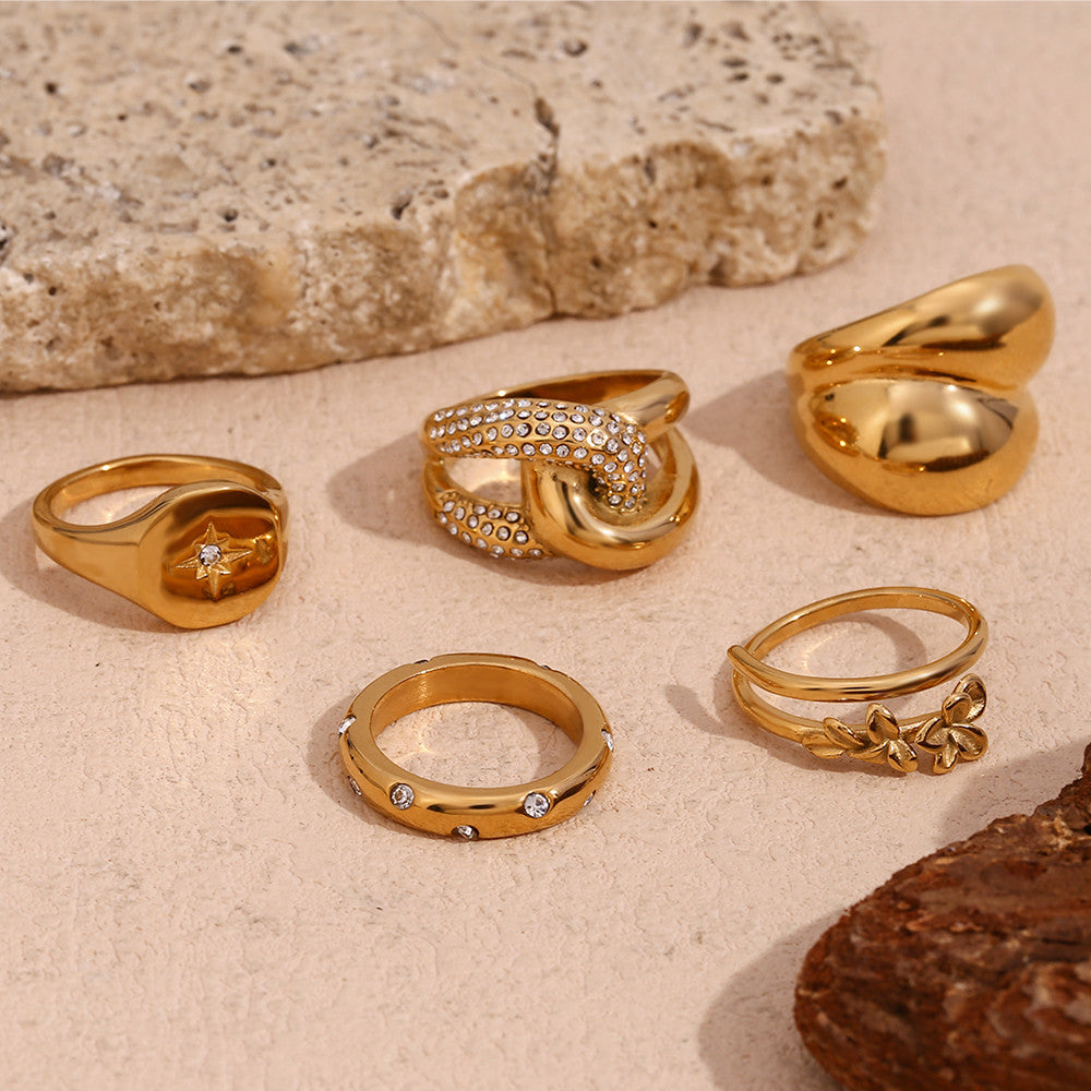 Women&#39;s 18k Gold Waterproof Double Layered Three Flower Round Cross Ring