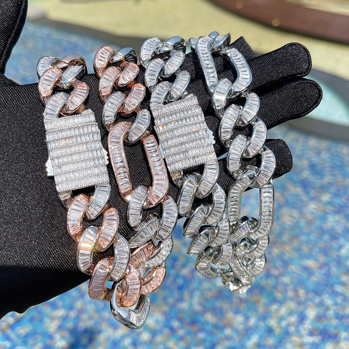 The Baguette Figaro | Hip Hop Totally Iced Blinged Out VVS Diamond CZ Link Chain
