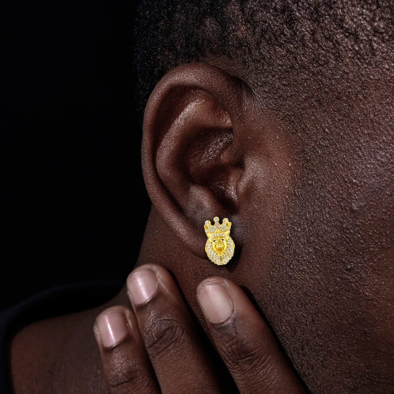 Protect The Throne | Moissanite Diamond Hip Hop Lion King Stud Bling 925 Silver Earrings