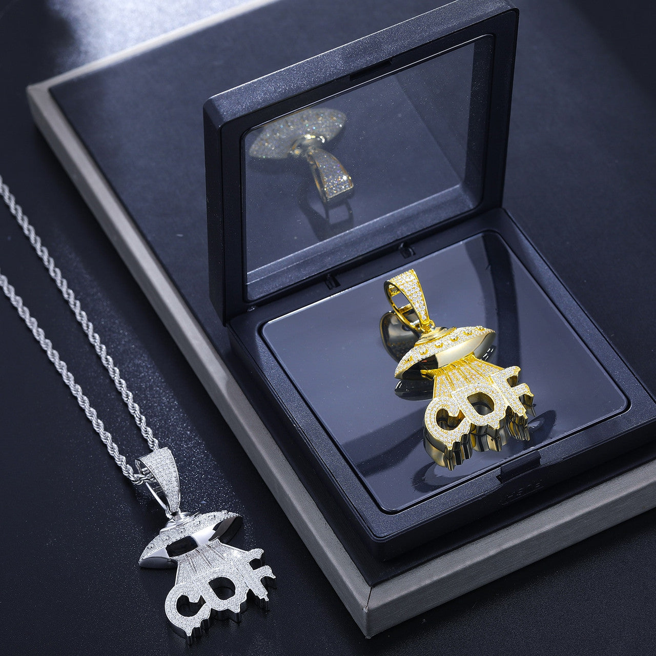 Mens 925 Solid Sterling Silver UFO Spaceship CDF Genuine VVS Diamond Pendant