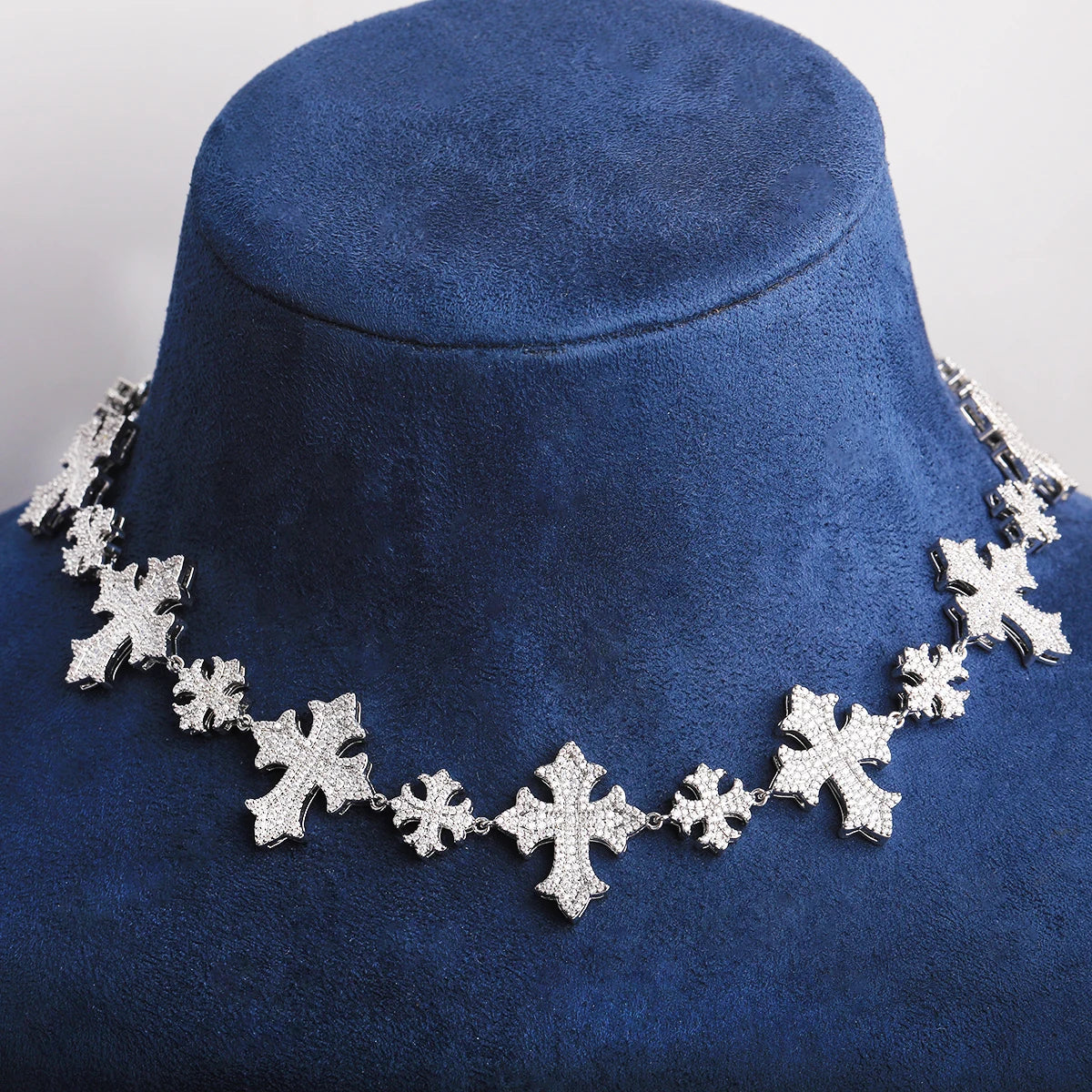 Fleur de Lis Cross Link | VVS Diamond CZ 24k Gold 925 Silver Hip Hop Chain Necklace