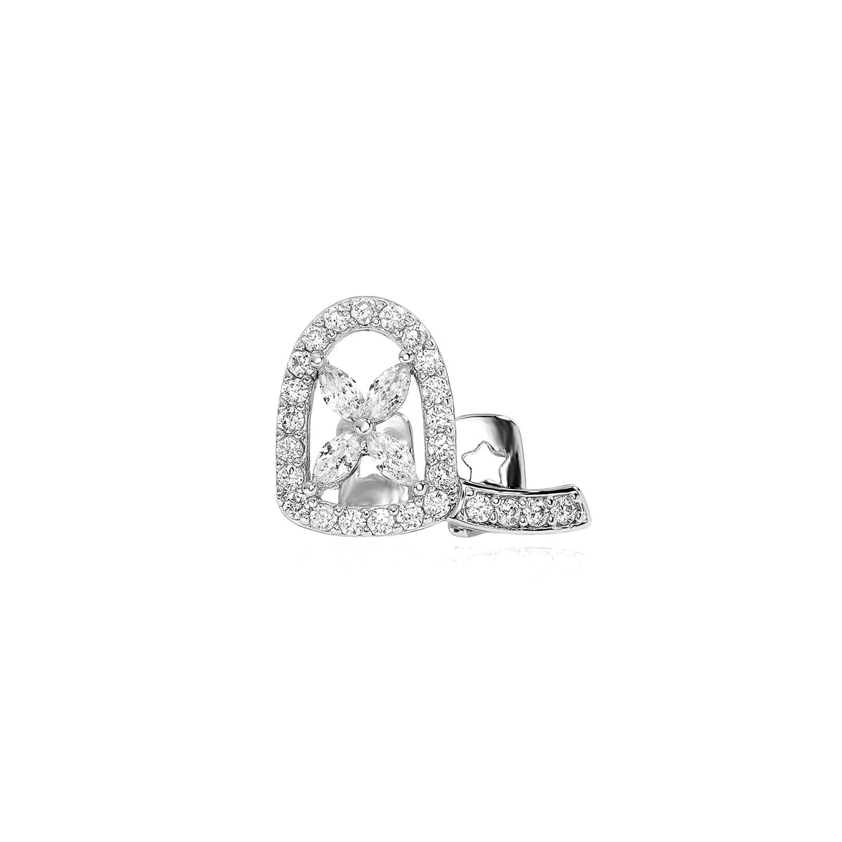 The Flower | Double Four-leaf Flower Iced Blinged  Out Hollow Horizontal Bar Tooth Grillz