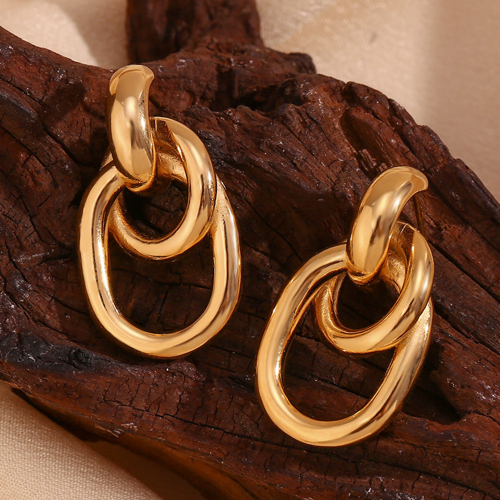 Ladies No Fade 18k Gold Stainless Steel Winding O-shaped Water Resistant Designer Earrings