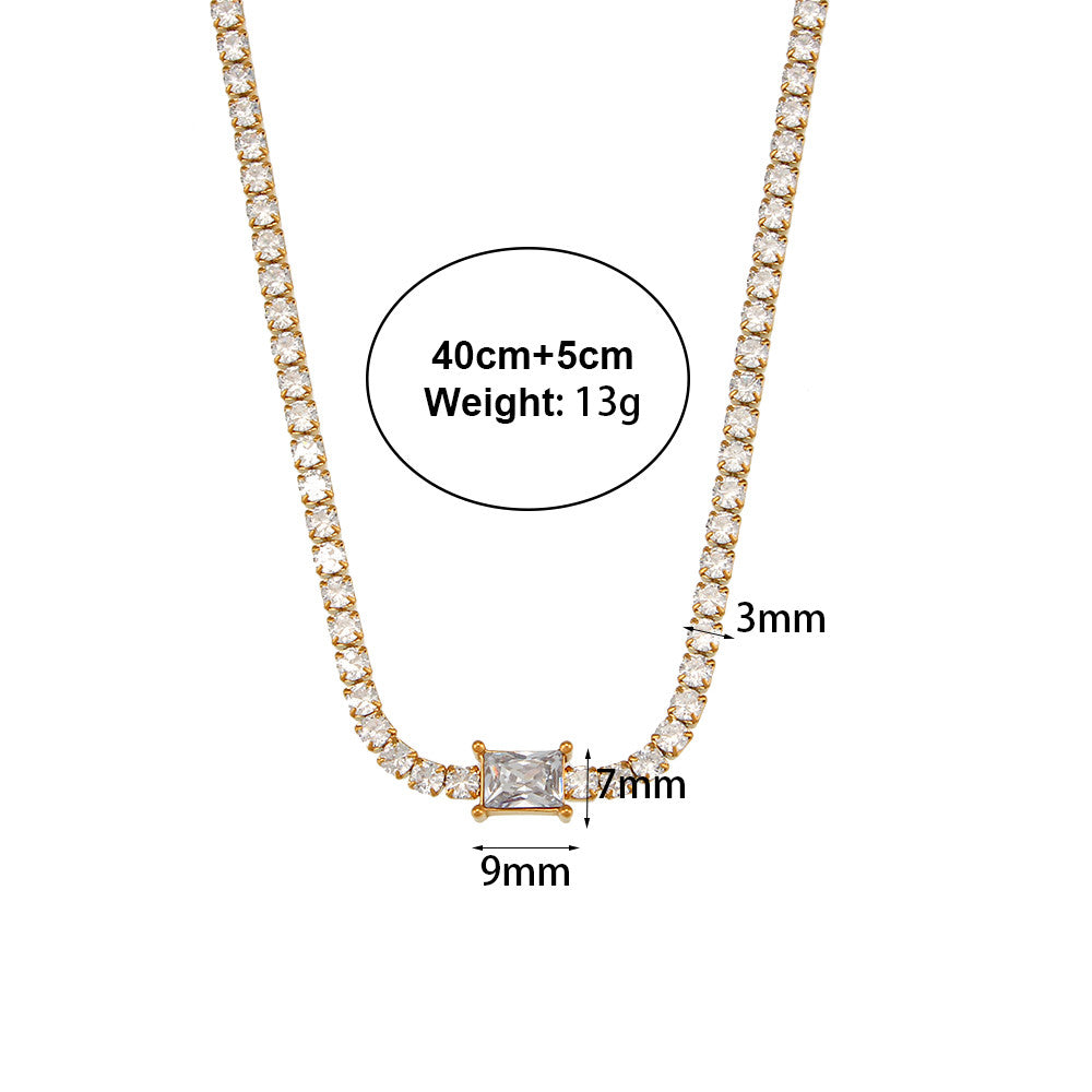 Ladies 18k Gold Waterproof Stainless Steel Bling Tennis Chain Necklace