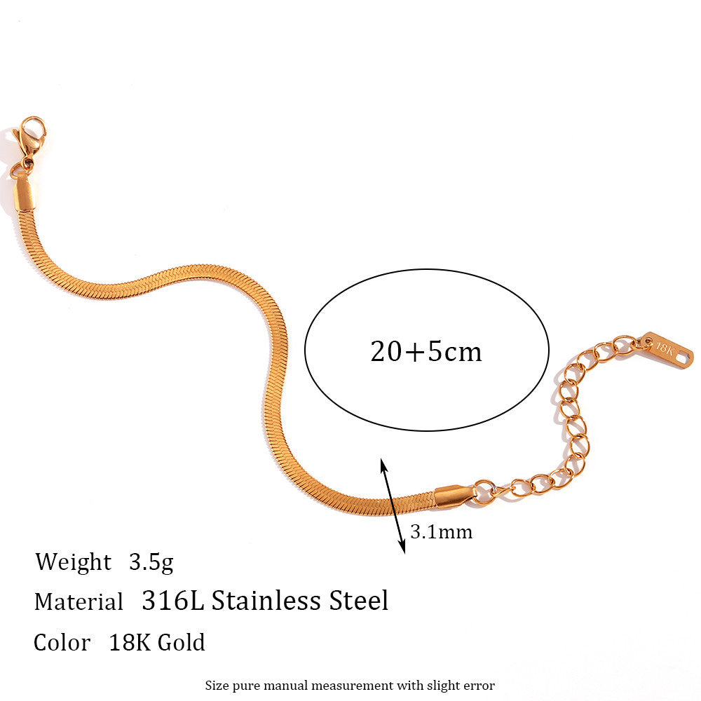 18k Gold Stainless Steel 3mm Herringbone Hip Hop Chain Necklace