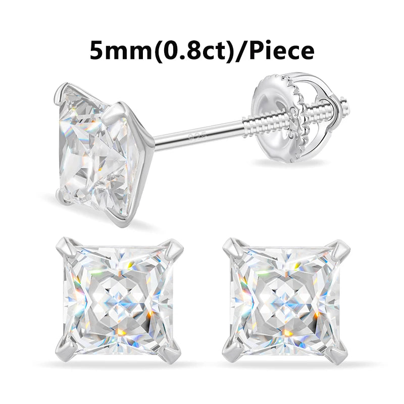 Princess Cut Stud | 0.4-1.2ct Princess Cut D VVS1 Moissanite Solid 925 Stud Earrings