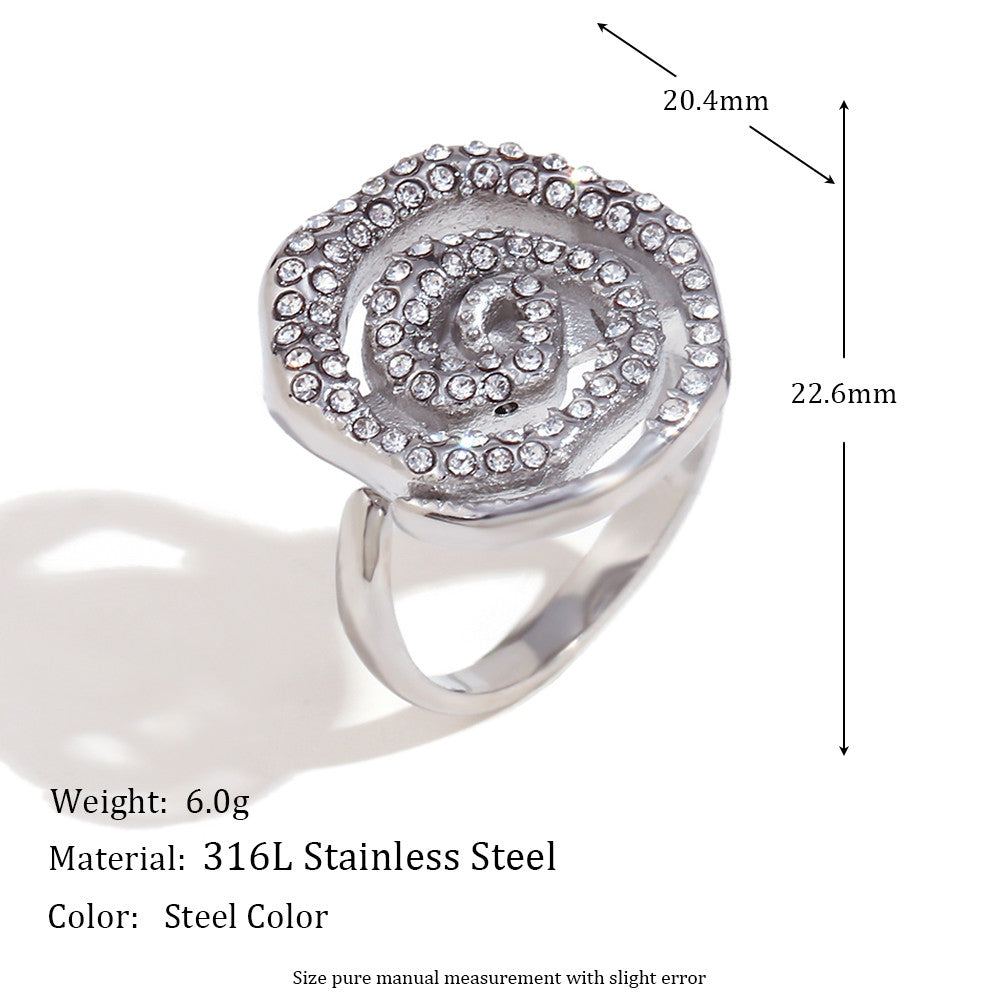 18k Gold Stainless Steel Flower Micro Inlaid Daisy Knot Double Layered Heart Rings