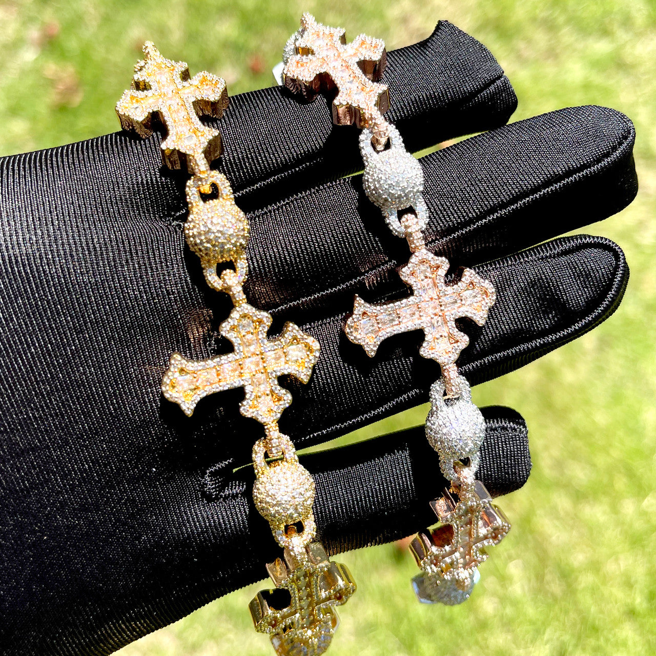 StoneCross  | Cross Ball Link Baguette VVS Diamond CZ Designer Hip Hop Bracelet