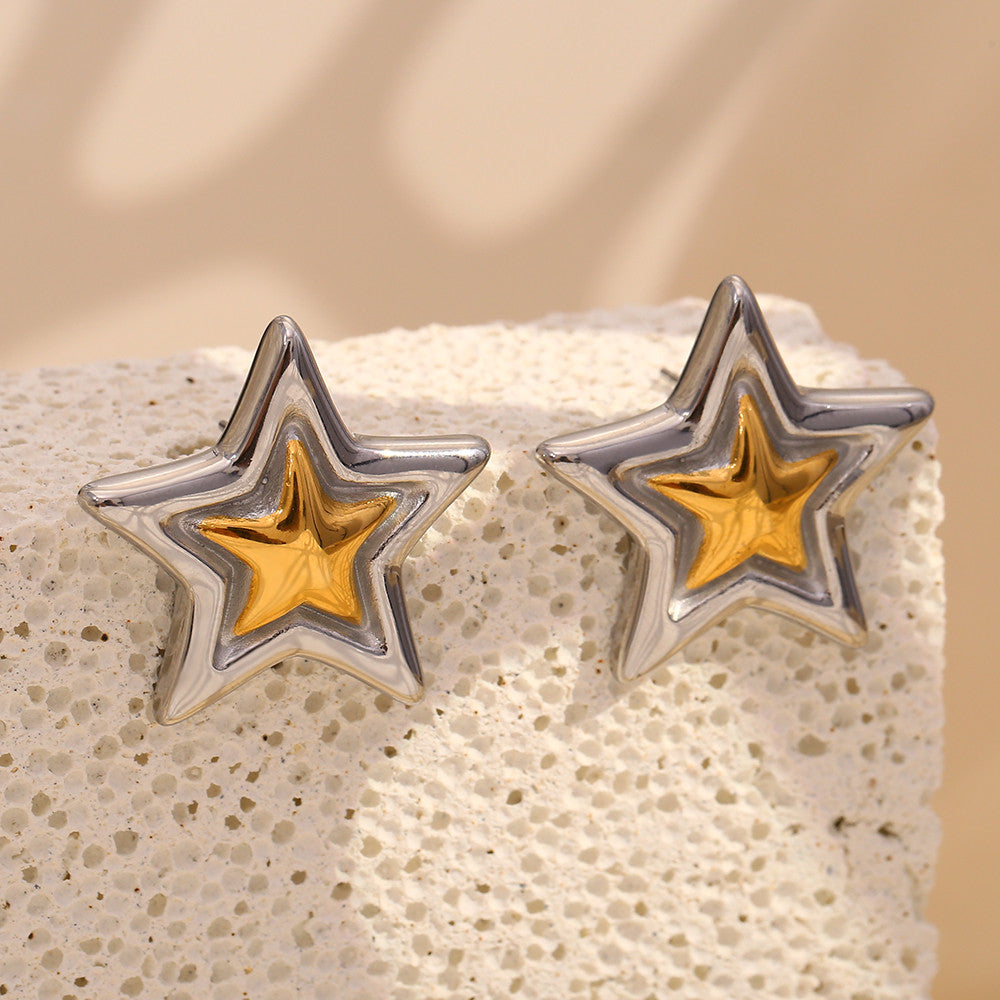 Women's 18k Gold Waterproof Mix Color Stainless Steel Star Stud Earrings