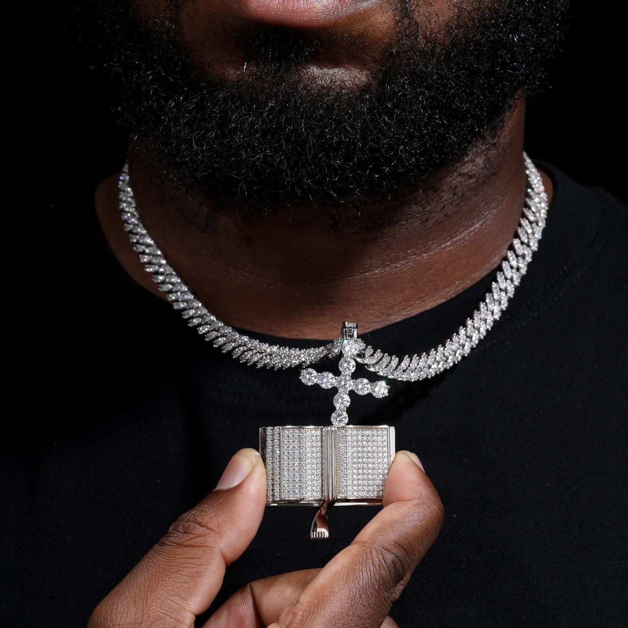 Divine Blessings  | S925 Solid Iced Blinged Out Moissanite Cross Bible Prayer Pendant
