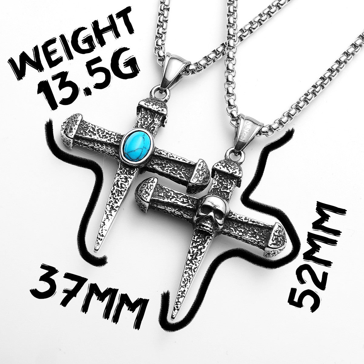 Turquoise Gem Skull | No Fade Stainless Steel Ancient Street Wear Cross Pendant