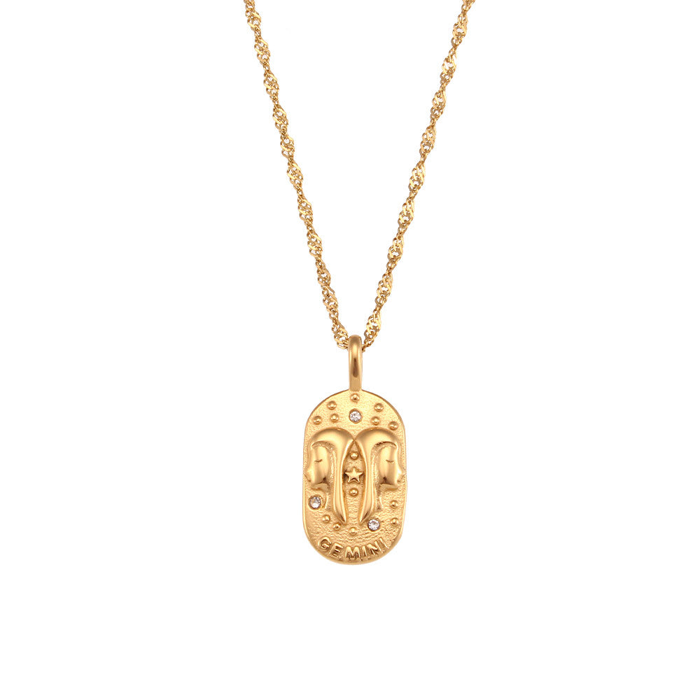 Ladies 18k Gold Waterproof Stainless Steel CZ Zodiac Sign Bling Pendant