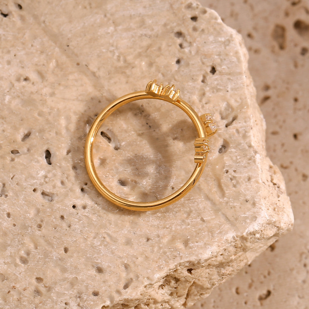 Ladies White CZ Stone Queens Crown Tarnish Free 18k Gold Stainless Steel Rings