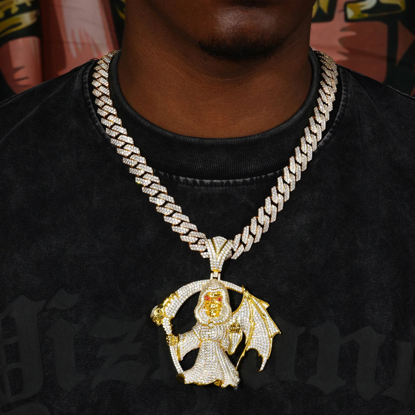 Middle Finger Reaper | Moissanite Diamond 925 Silver Hip Hop One Wing Scythe Grim Reaper Pendant
