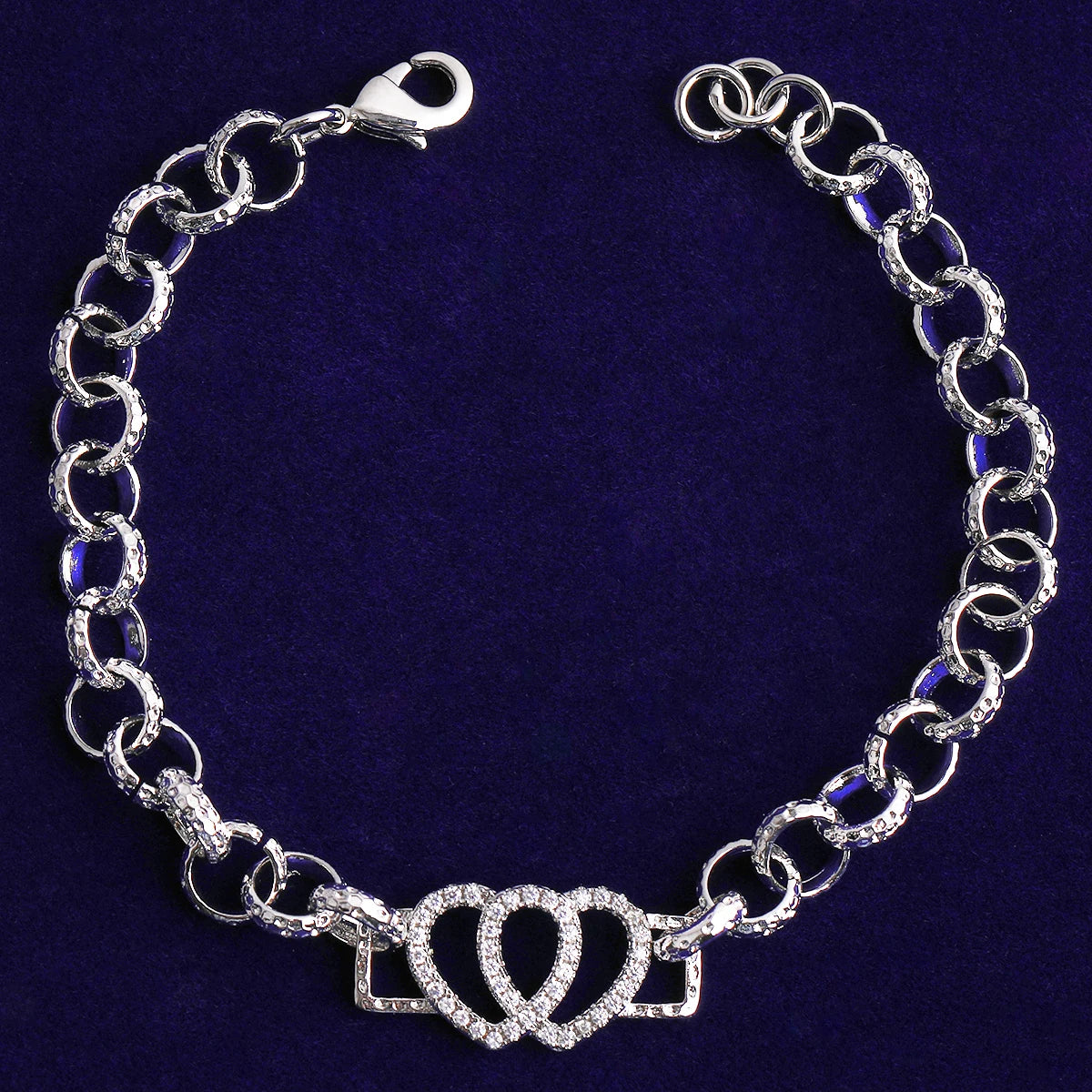 Heart Two Heart | Iced Belcher Link Prong Set VVS Diamond CZ Stone Hearts Bracelet