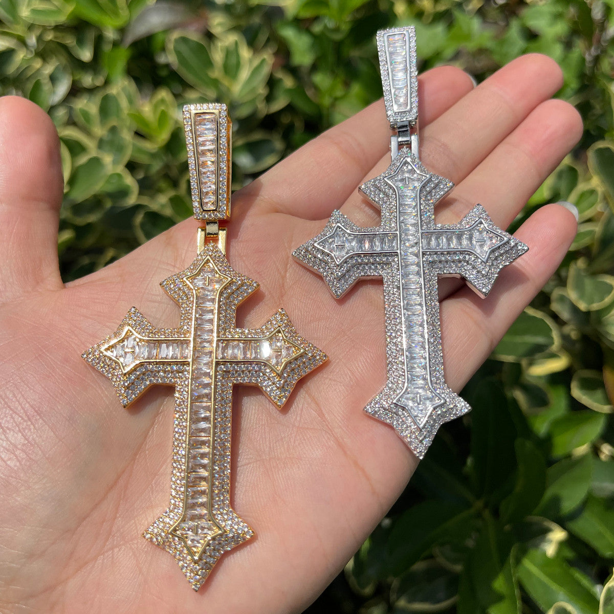 The Arrow Cross | Designer VVS Diamond CZ Baguette Iced Blinged Out Pendant