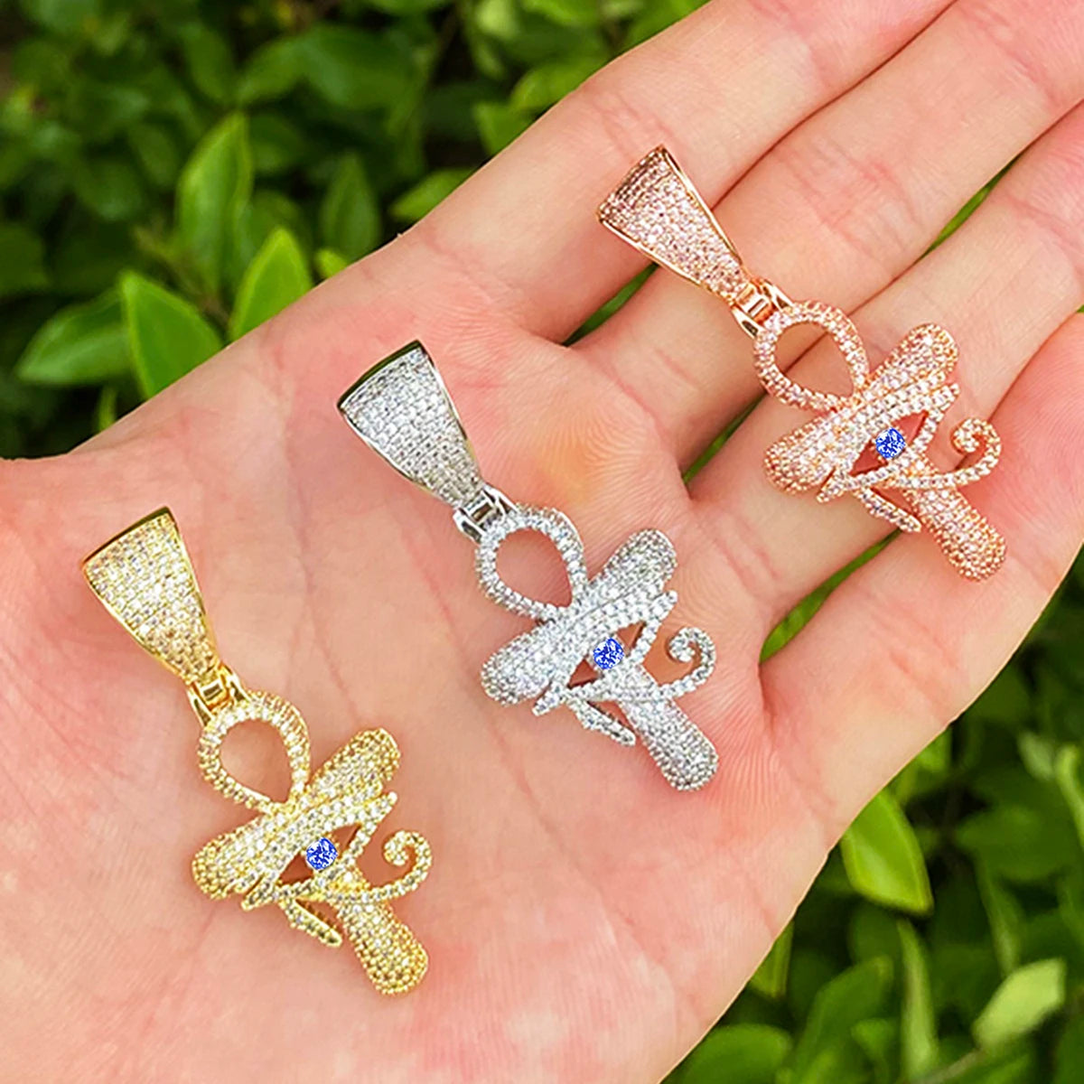 Radiant Ankh | Blue Stone VVS Diamond CZ Ankh Cross Eye Of Horus Hip Hop Pendant