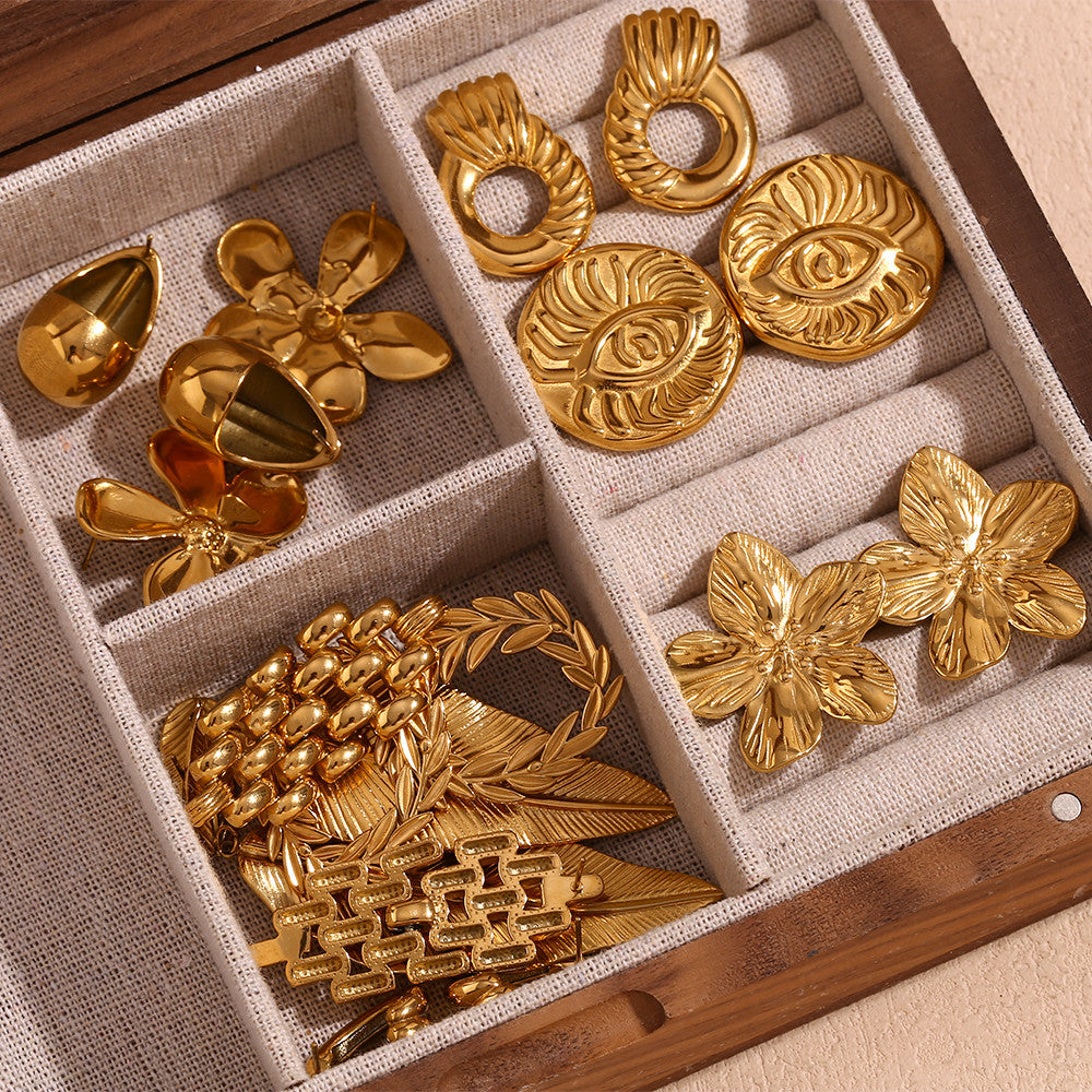 Ladies Leaf Sea Shell Tear Drop Diagonal Circular Bohemian 18k Gold No Fade Earrings