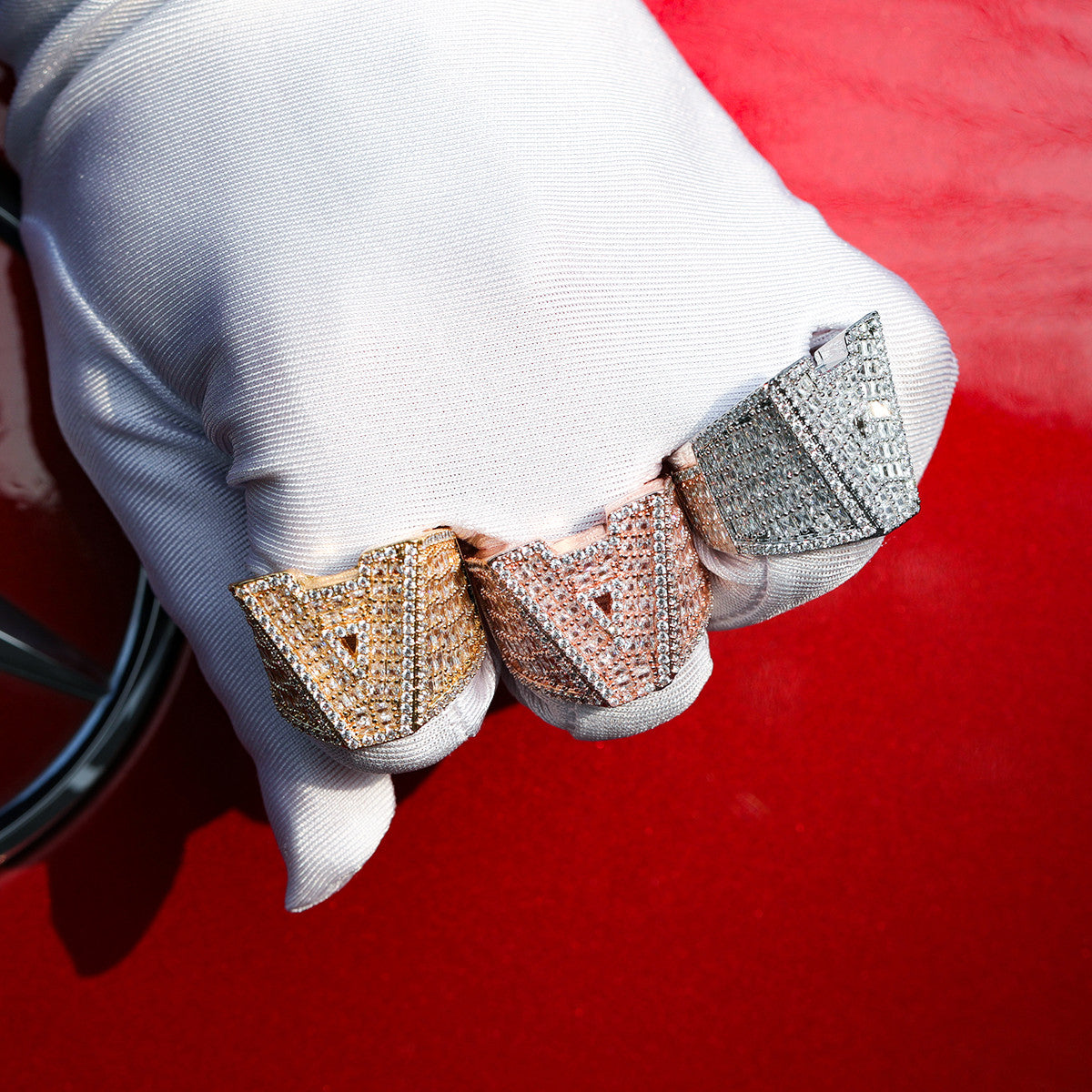 Flooded Ice Rose Gold Silver 24k Hip Hop Custom Initial Baguette Rings