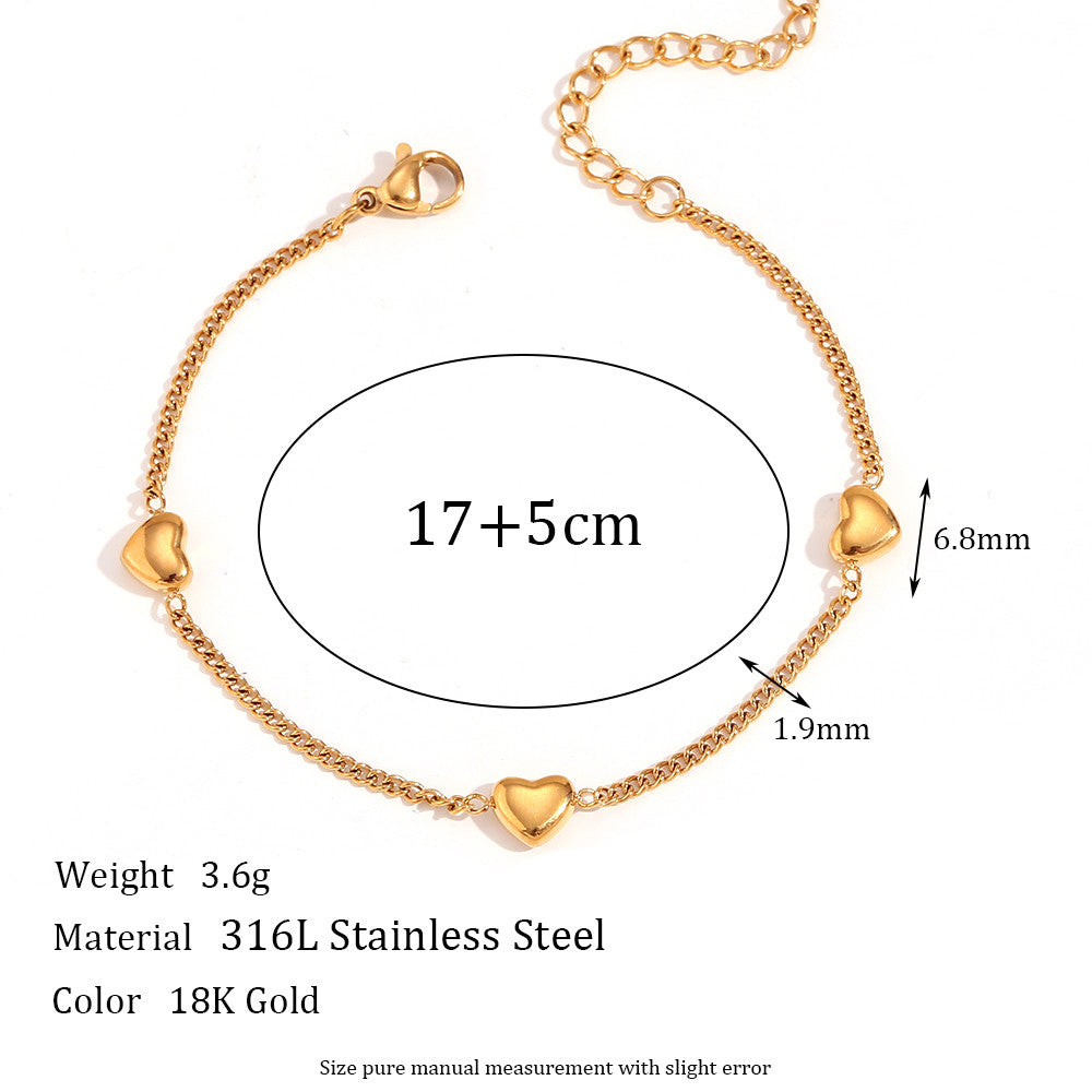 18k Gold Stainless Steel Heart Bracelet Necklace Waterproof Jewelry Set