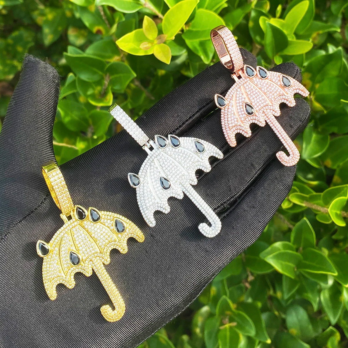 Rainfall | VVS Diamond CZ Iced Bling Out Umbrella Rain Falling Hip Hop Pendant