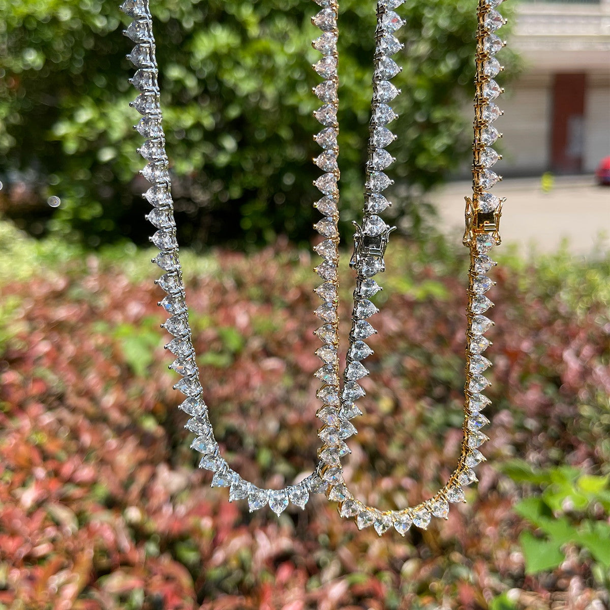 Ladies High Fashion Beautiful Heart Stone 24k Gold Silver Rose Tennis Necklace