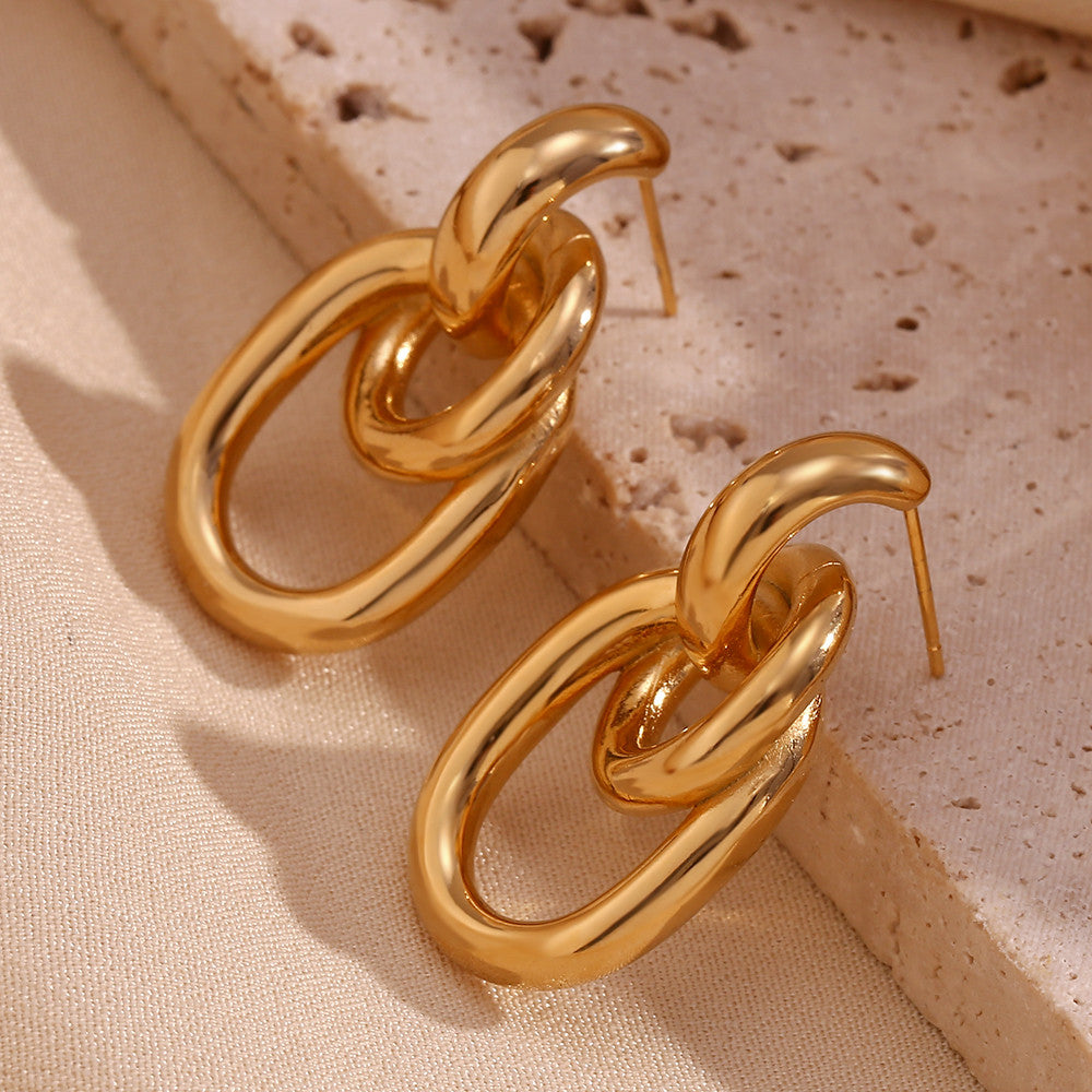 Ladies No Fade 18k Gold Stainless Steel Winding O-shaped Water Resistant Designer Earrings