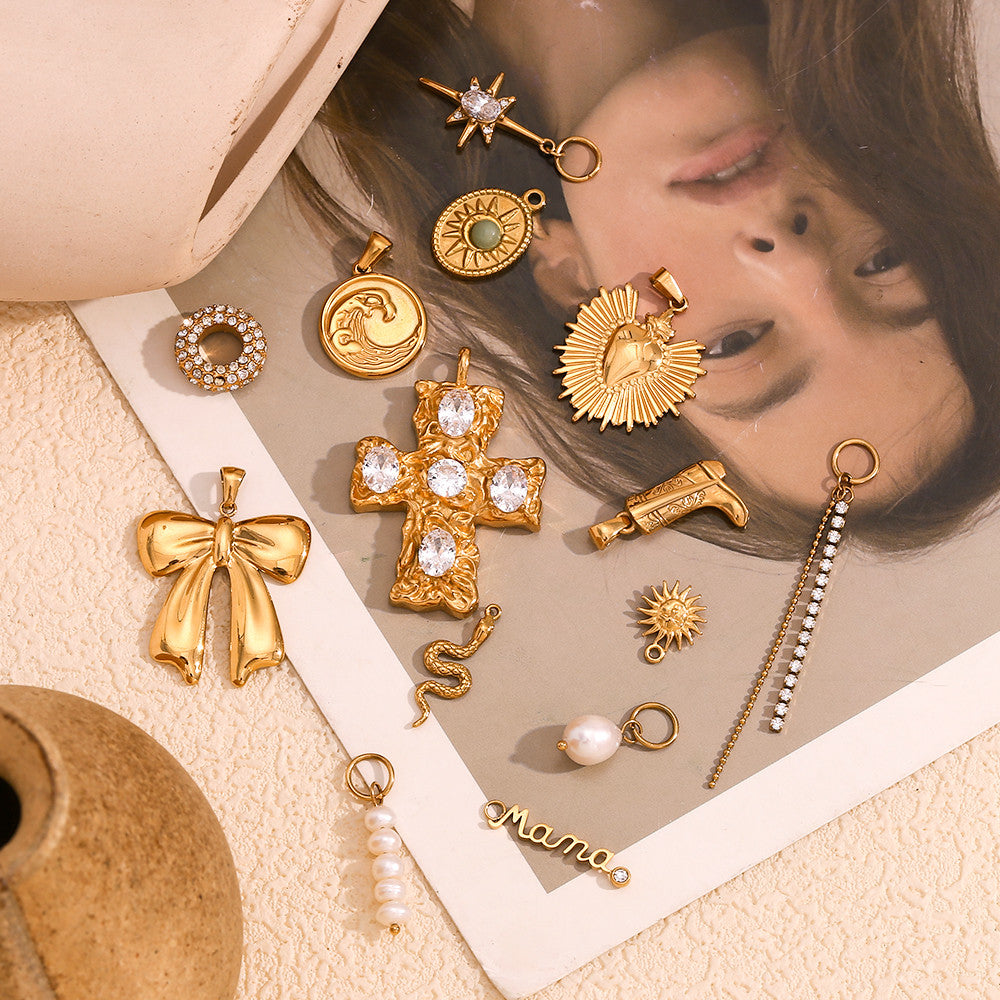 18k Gold Stainless Steel Tarnish Free Cross Bow Freshwater Pearl DIY Necklace Bracelets