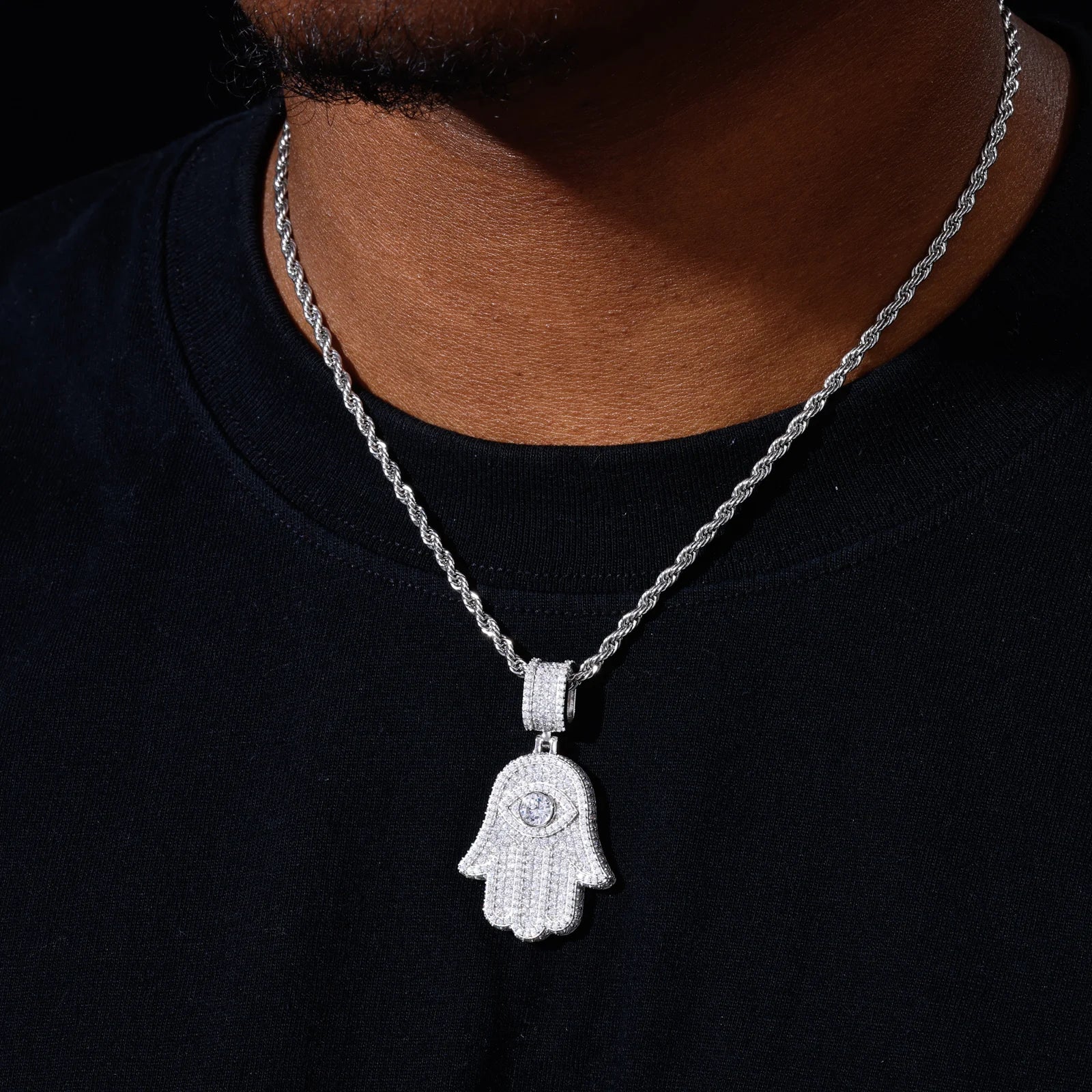 VVS1 Hamsa Hand |  925 Sterling Silver D VVS1 Moissanite Diamond Spiritual Bling Charm