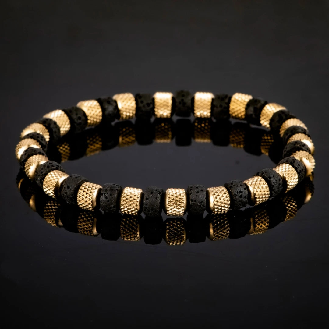 Natural Malachite |  18K Gold Over 304 Stainless Steel Mesh Beads Stone Elastic Stretch Bracelet