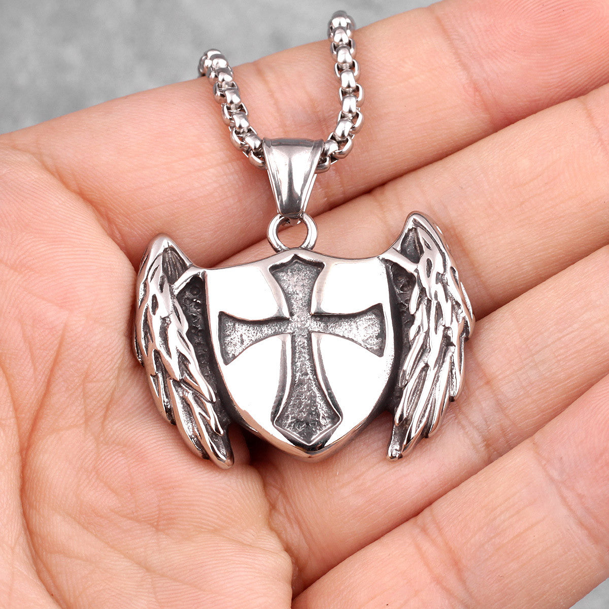 Cross Shield Crusader | No Fade Stainless Steel Shield Of Faith Pendant Chain Necklace