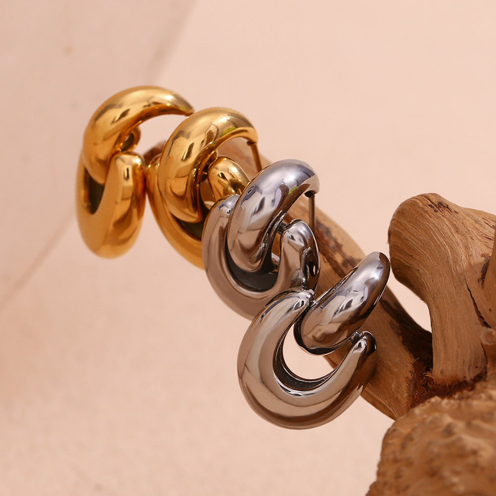 Women's Spliced C-shaped U-shaped Small Drop 18k Gold Silver Earrings Waterproof