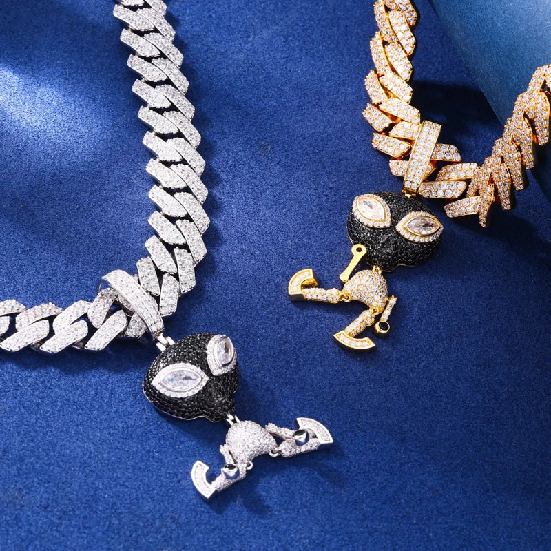 I Am A Martian | VVS Diamond CZ Alien Iced Bling Out Moissanite Solid 925 Silver Pendant