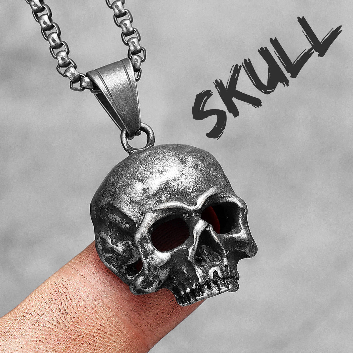 Men's Stainless Steel Black Skull Vintage Hip Hop Street Wear Pendant Chain Necklace