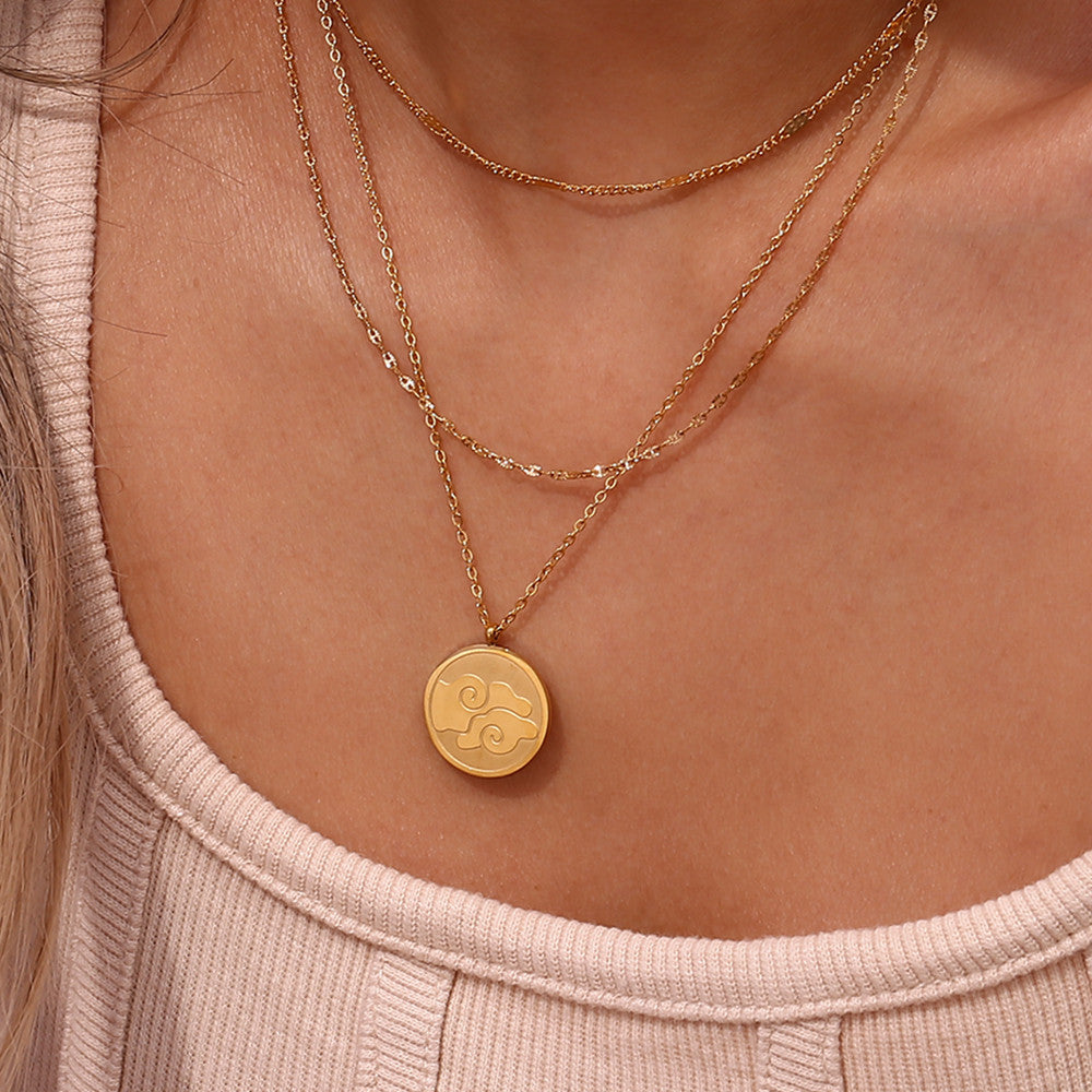 18k Gold Stainless Steel Thin Delicate Link Flower Coin Cuban Chain Layered Necklace