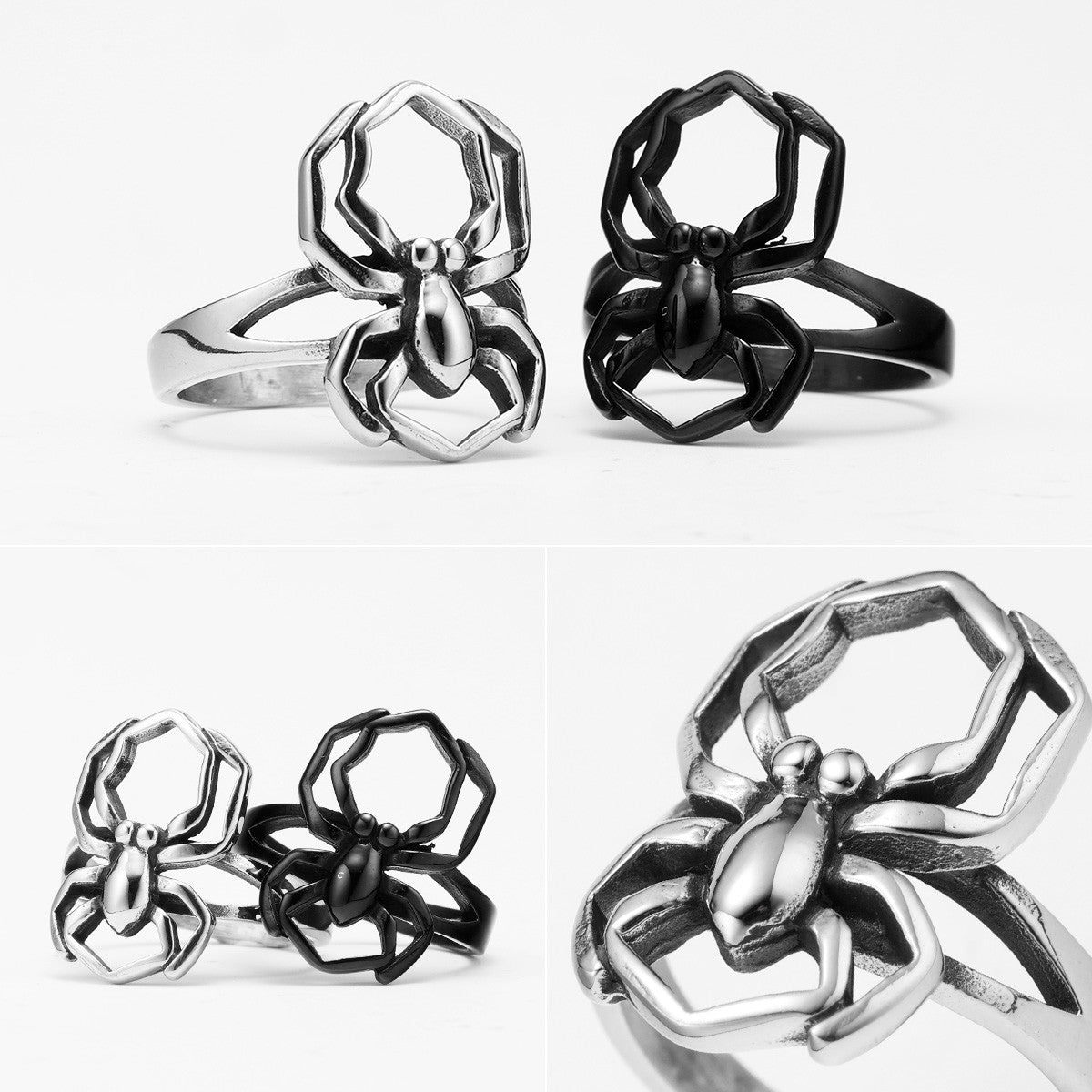 Spider | Solid No Fade Black Stainless Steel Men's Hip Hop Spider Rings
