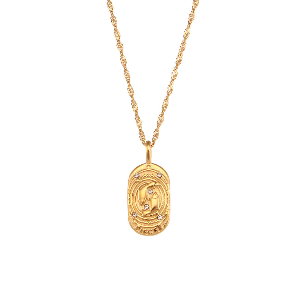 Ladies 18k Gold Waterproof Stainless Steel CZ Zodiac Sign Bling Pendant