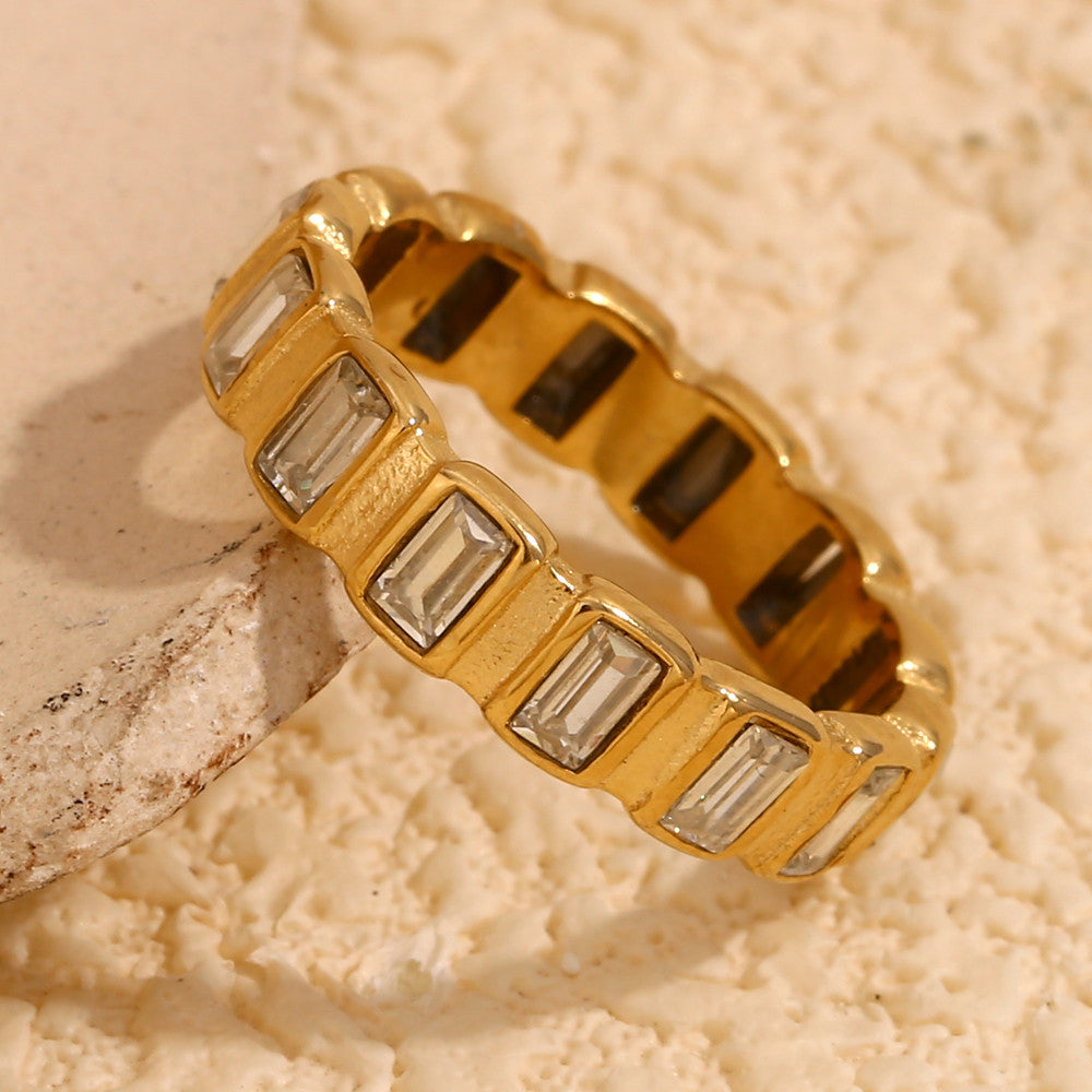 Baguette CZ Stone Index Finger Ring 18k Gold No Fade Stainless Steel Zircon rings thumbnail