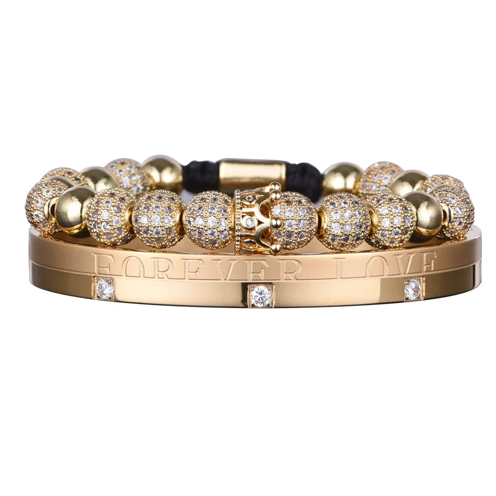 Self Love | 3 Piece VVS Diamond CZ Forever Love Iced Blinged Out Kings Crown Bracelet Set