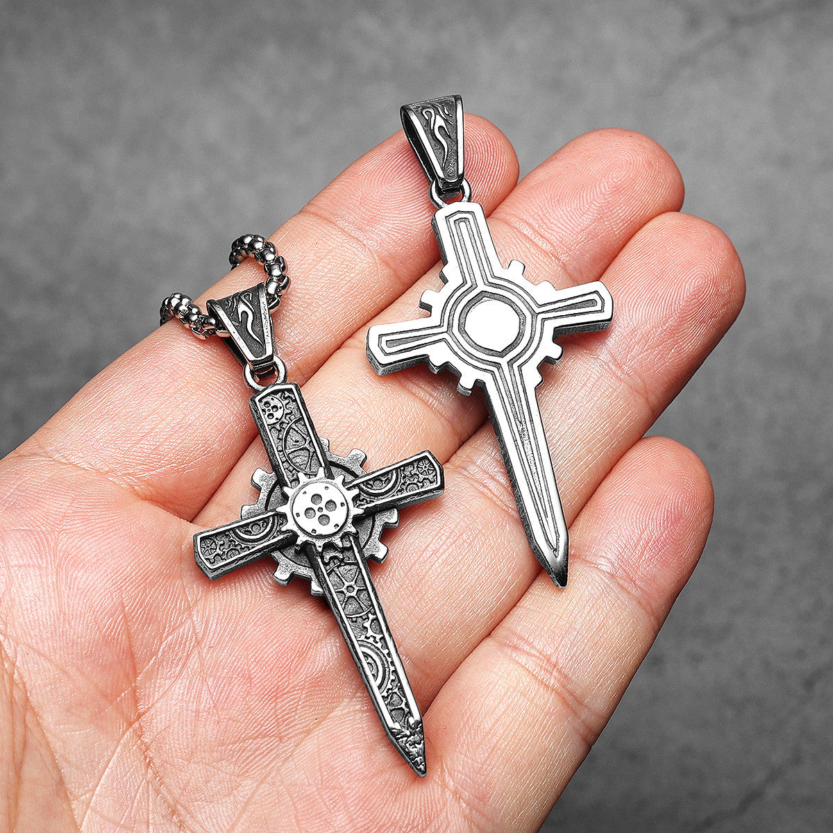 Gear Cross | 316L Solid Stainless Steel Men&#39;s Gear Head Hip Hop Street Wear Pendant
