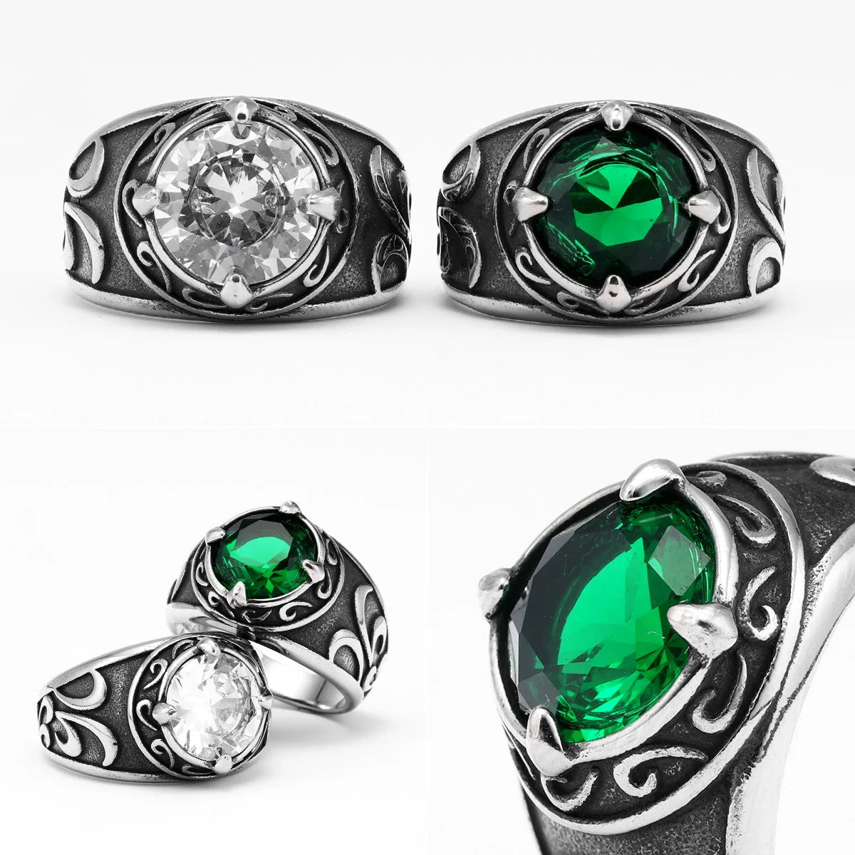 Designer Gems | Solid Stainless Steel Stone Carving Gemstone Men Rings
